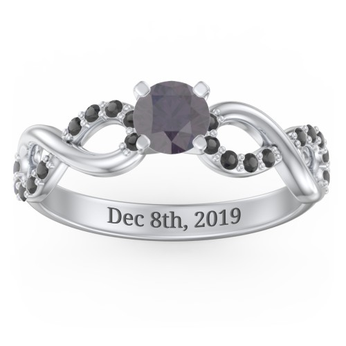 1/2 ct. Round Gemstone Infinity Engagement Ring with Accent Stones – Sterling Silver with Alexandrite and Black Premium Zirconia