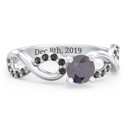 1/2 ct. Round Gemstone Infinity Engagement Ring with Accent Stones – Sterling Silver with Alexandrite and Black Premium Zirconia