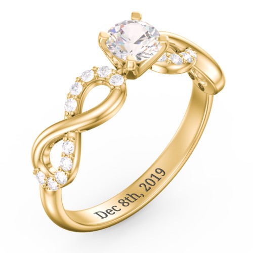 1/2 ct. Round Gemstone Infinity Engagement Ring with Accent Stones – 9kt Yellow Gold with Cubic Zirconia and White Premium Zirconia
