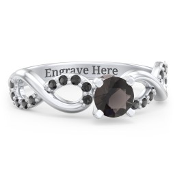 1/2 ct. Round Gemstone Infinity Peek-A-Boo Engagement Ring with Accent Stones in 925 Sterling Silver with Smokey Quartz and Black Premium Zirconia