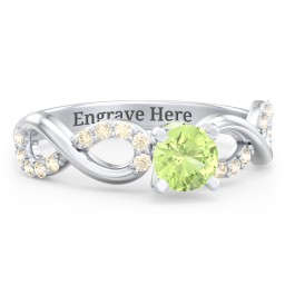 1/2 ct. Round Gemstone Infinity Peek-A-Boo Engagement Ring with Accent Stones in 925 Sterling Silver with Peridot and Fancy Yellow Premium Zirconia