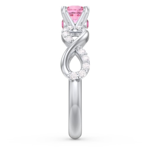 1/2 ct. Round Gemstone Infinity Peek-A-Boo Engagement Ring with Accent Stones – Sterling Silver with Pink Tourmaline, White Premium Zirconia, and Ruby