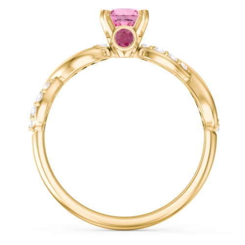 1/2 ct. Round Gemstone Infinity Peek-A-Boo Engagement Ring with Accent Stones – 9kt Yellow Gold with Pink Tourmaline, White Premium Zirconia, and Ruby