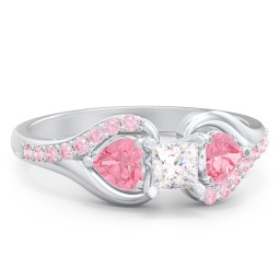 1/4 ct. Princess Gemstone Engagement Ring with Heart Stones & Accents Stones