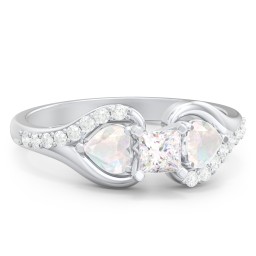 1/4 ct. Princess Gemstone Engagement Ring with Heart Stones & Accents Stones