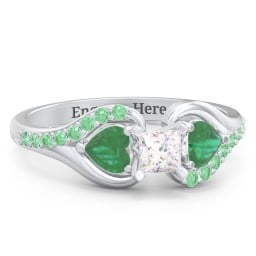 1/4 ct. Princess Gemstone Engagement Ring with Heart Stones & Accents Stones