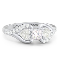 1/4 ct. Princess Gemstone Engagement Ring with Heart Stones & Accents Stones – Sterling Silver with White Premium Zirconia and Cubic Zirconia