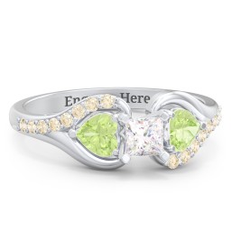 1/4 ct. Princess Gemstone Engagement Ring with Heart Stones & Accents Stones in 925 Sterling Silver with White Premium Zirconia, Peridot, and Fancy Yellow Premium Zirconia