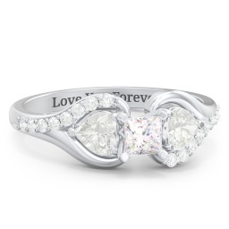 1/4 ct. Princess Gemstone Engagement Ring with Heart Stones & Accents Stones in 925 Sterling Silver with White Premium Zirconia and Cubic Zirconia