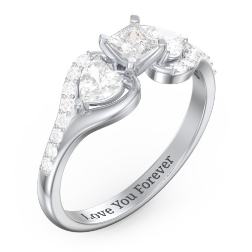 1/4 ct. Princess Gemstone Engagement Ring with Heart Stones & Accents Stones – Sterling Silver with White Premium Zirconia and Cubic Zirconia