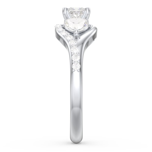 1/4 ct. Princess Gemstone Engagement Ring with Heart Stones & Accents Stones – Sterling Silver with White Premium Zirconia and Cubic Zirconia