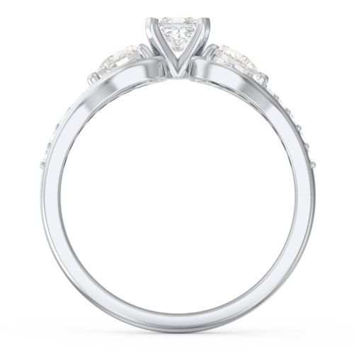 1/4 ct. Princess Gemstone Engagement Ring with Heart Stones & Accents Stones – Sterling Silver with White Premium Zirconia and Cubic Zirconia