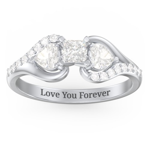 1/4 ct. Princess Gemstone Engagement Ring with Heart Stones & Accents Stones – Sterling Silver with White Premium Zirconia and Cubic Zirconia