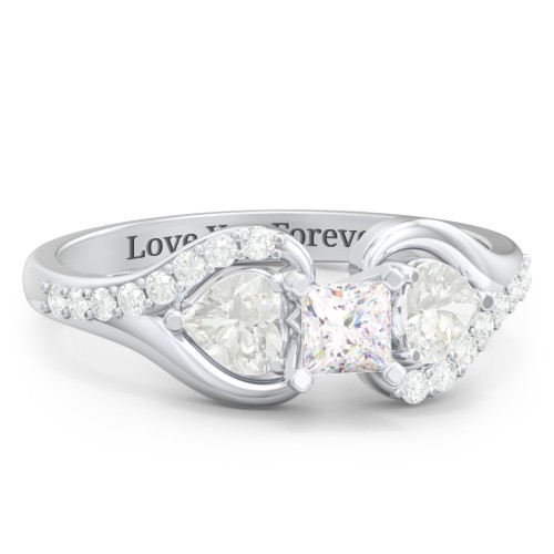 1/4 ct. Princess Gemstone Engagement Ring with Heart Stones & Accents Stones – Sterling Silver with White Premium Zirconia and Cubic Zirconia