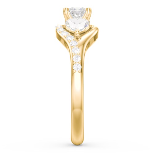 1/4 ct. Princess Gemstone Engagement Ring with Heart Stones & Accents Stones – 9kt Yellow Gold with White Premium Zirconia and Cubic Zirconia