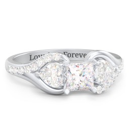1/2 ct. Princess Gemstone Engagement Ring with Heart Stones & Accents Stones