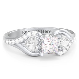 1/2 ct. Princess Gemstone Peek-A-Boo Engagement Ring with Heart Stones & Accents Stones