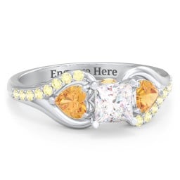1/2 ct. Princess Gemstone Peek-A-Boo Engagement Ring with Heart Stones & Accents Stones