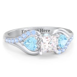 1/2 ct. Princess Gemstone Peek-A-Boo Engagement Ring with Heart Stones & Accents Stones