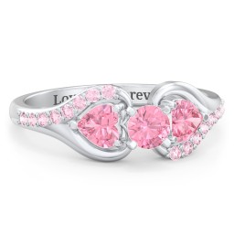 1/4 ct. Round Gemstone Engagement Ring with Heart Stones & Accents Stones in 925 Sterling Silver with Pink Tourmaline and Fancy Pink Premium Zirconia