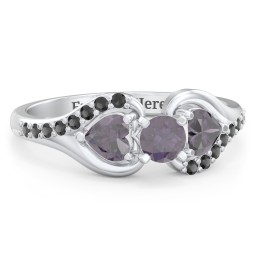 1/4 ct. Round Gemstone Engagement Ring with Heart Stones & Accents Stones in 925 Sterling Silver with Alexandrite and Black Premium Zirconia