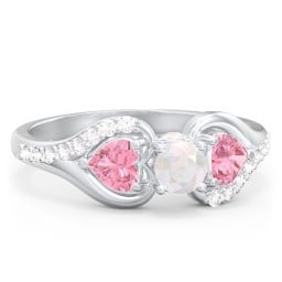 1/4 ct. Round Gemstone Peek-A-Boo Engagement Ring with Heart Stones & Accents Stones