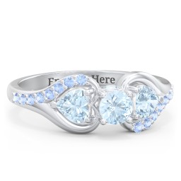 1/4 ct. Round Gemstone Peek-A-Boo Engagement Ring with Heart Stones & Accents Stones in 925 Sterling Silver with Aquamarine and Fancy Blue Premium Zirconia
