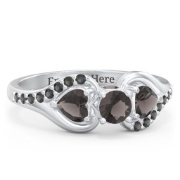 1/4 ct. Round Gemstone Peek-A-Boo Engagement Ring with Heart Stones & Accents Stones in 925 Sterling Silver with Smokey Quartz and Black Premium Zirconia