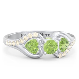 1/4 ct. Round Gemstone Peek-A-Boo Engagement Ring with Heart Stones & Accents Stones in 925 Sterling Silver with Peridot and Fancy Yellow Premium Zirconia
