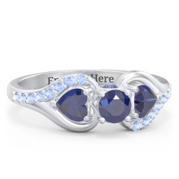1/4 ct. Round Gemstone Peek-A-Boo Engagement Ring with Heart Stones & Accents Stones in 925 Sterling Silver with Blue Sapphire and Fancy Blue Premium Zirconia