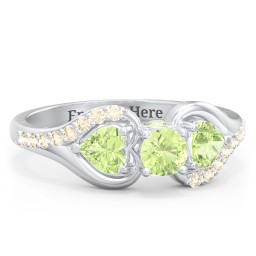 1/4 ct. Round Gemstone Peek-A-Boo Engagement Ring with Heart Stones & Accents Stones in 925 Sterling Silver with Peridot and Fancy Yellow Premium Zirconia