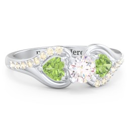 1/3 ct. Round Gemstone Engagement Ring with Heart Stones & Accents Stones in 925 Sterling Silver with White Premium Zirconia, Peridot, and Fancy Yellow Premium Zirconia
