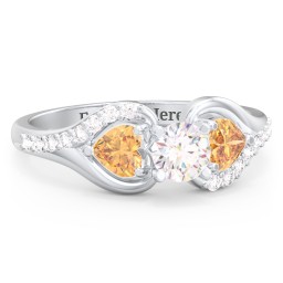 1/3 ct. Round Gemstone Engagement Ring with Heart Stones & Accents Stones in 925 Sterling Silver with White Premium Zirconia and Citrine