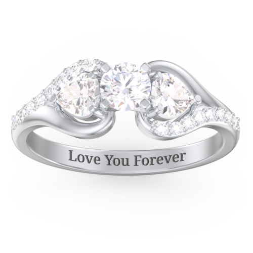 1/3 ct. Round Gemstone Engagement Ring with Heart Stones & Accents Stones – Sterling Silver with White Premium Zirconia and Cubic Zirconia