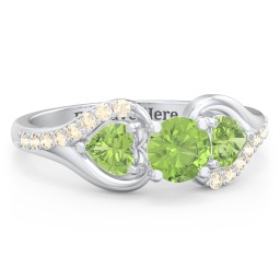 1/2 ct. Round Gemstone Engagement Ring with Heart Stones & Accents Stones in 925 Sterling Silver with Peridot and Fancy Yellow Premium Zirconia