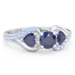 1/2 ct. Round Gemstone Engagement Ring with Heart Stones & Accents Stones in 925 Sterling Silver with Blue Sapphire and Fancy Blue Premium Zirconia