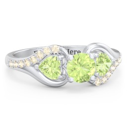 1/2 ct. Round Gemstone Engagement Ring with Heart Stones & Accents Stones in 925 Sterling Silver with Peridot and Fancy Yellow Premium Zirconia