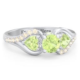 1/2 ct. Round Gemstone Peek-A-Boo Engagement Ring with Heart Stones & Accents Stones in 925 Sterling Silver with Peridot and Fancy Yellow Premium Zirconia