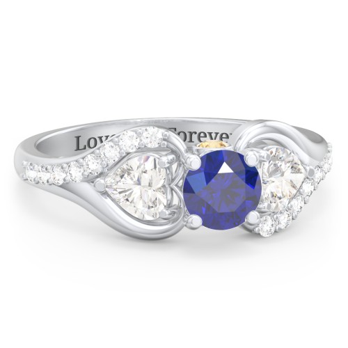 1/2 ct. Round Gemstone Peek-A-Boo Engagement Ring with Heart Stones & Accents Stones – Sterling Silver with Blue Sapphire, Cubic Zirconia, White Premium Zirconia, and Citrine