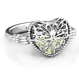 Caged Hearts Ring with 2-6 Stones in 925 Sterling Silver with Peridot, Citrine, Smokey Quartz, and Pink Tourmaline