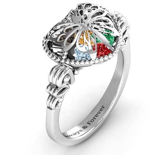 Butterfly Caged Hearts Ring with Butterfly Wings Band