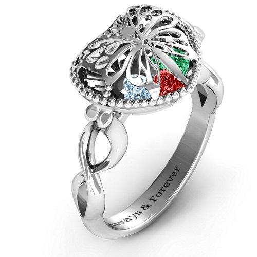 Butterfly Caged Hearts Ring with Infinity Band