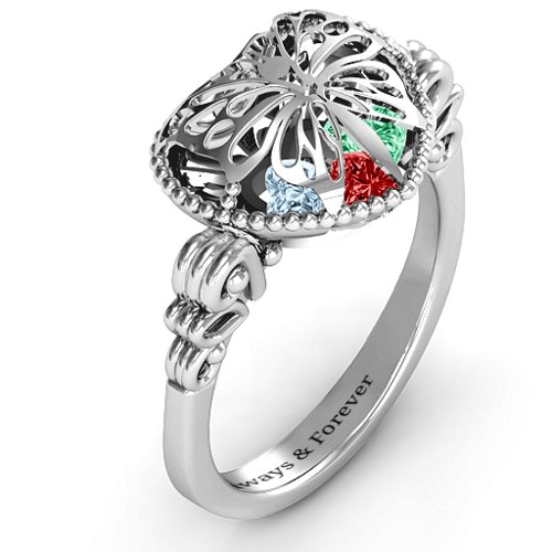 Butterfly Caged Hearts Ring with Butterfly Wings Band
