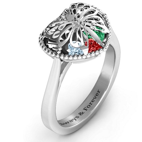 Butterfly Caged Hearts Ring with Ski Tip Band