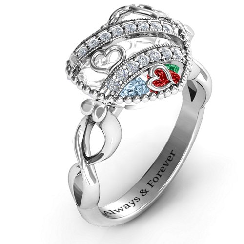 Sparkling Hearts Caged Hearts Ring with Infinity Band