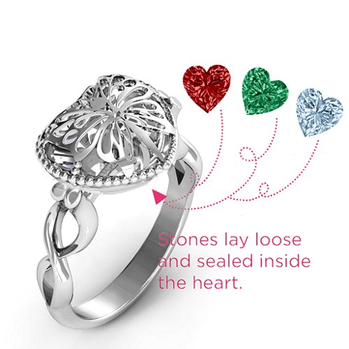 Butterfly Caged Hearts Ring with Infinity Band