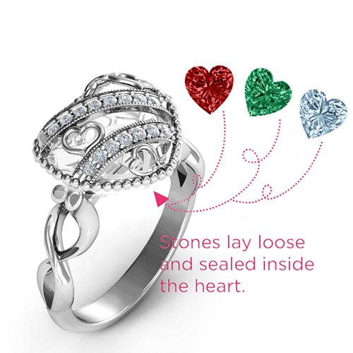 Sparkling Hearts Caged Hearts Ring with Infinity Band