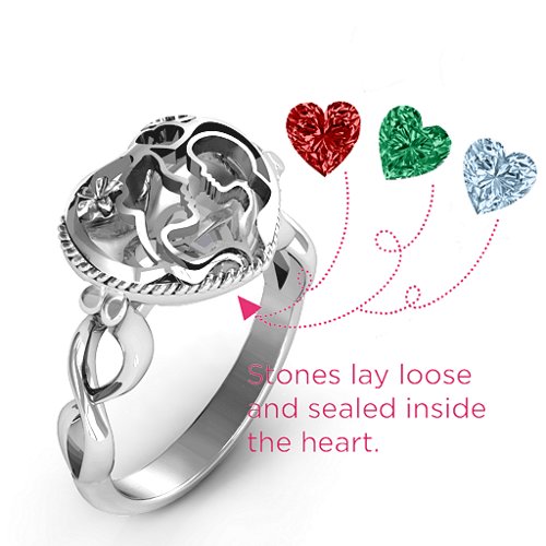 Mother and Child Caged Hearts Ring with Infinity Band