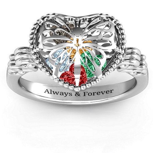 Butterfly Caged Hearts Ring with Butterfly Wings Band