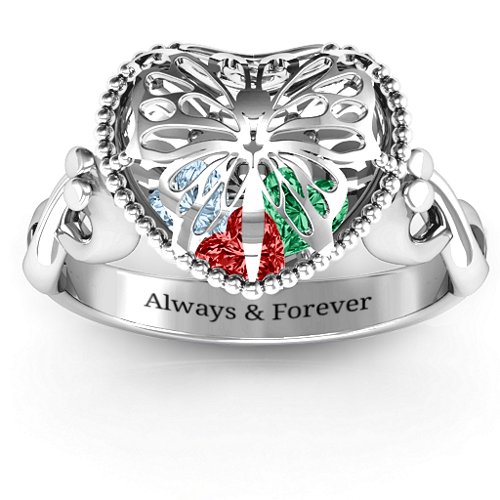 Butterfly Caged Hearts Ring with Infinity Band